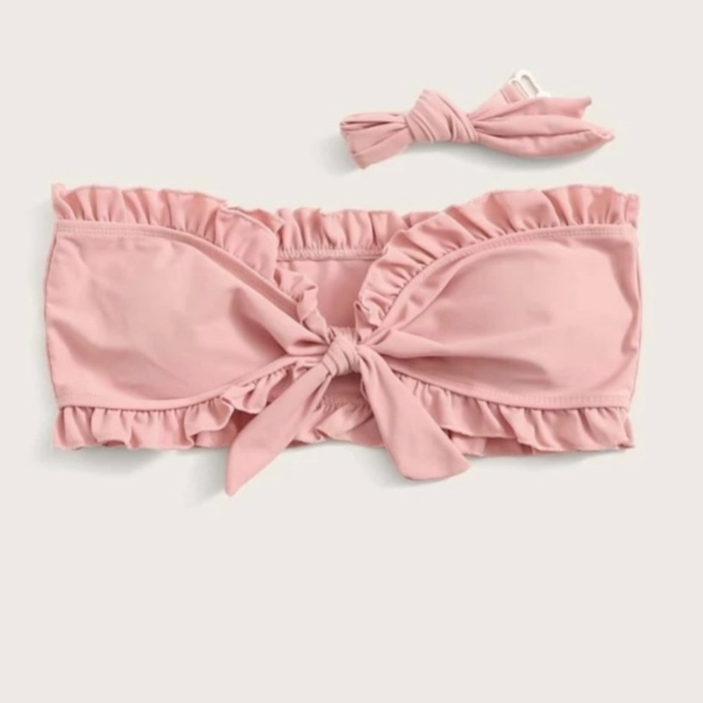 Pink Bandeau Ruffle Bathing Suit  Top